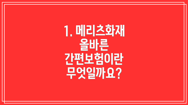 1. 메리츠화재 올바른 간편보험이란 무엇일까요?