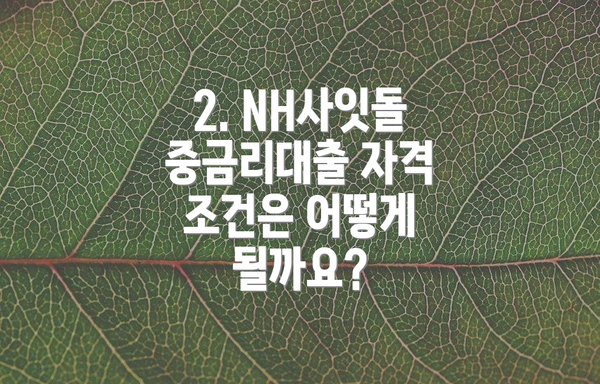 2. NH사잇돌중금리대출 자격 조건은 어떻게 될까요?